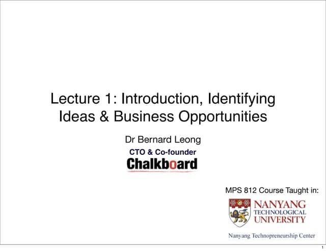 Entrepreneurship 1: Introduction, I...