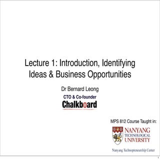 Entrepreneurship 1: Introduction, I...