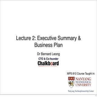 Entrepreneurship 2: Executive Summa...