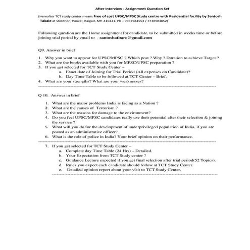 Santosh Takale UPSC Mpsc Study center - After interview assignment
