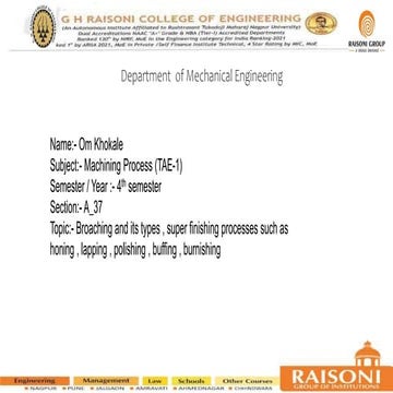 Machining process of mechanincal engineering