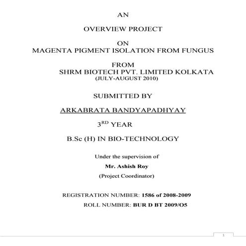 Magenta Pigment Isolation From Fungus