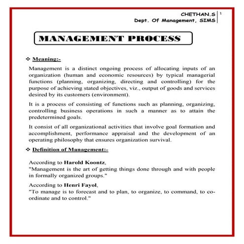 Management process unit -1 