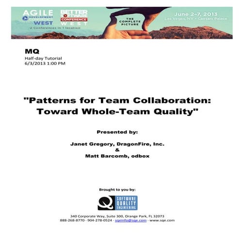 Patters for Team Collaboration: Toward Whole Team Quality