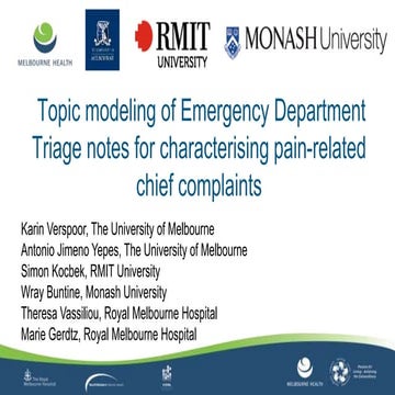 Topic modeling of Emergency Department Triage notes for characterising pain-related chief complaints