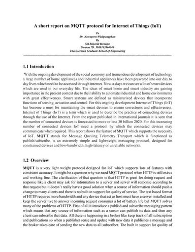 A Short Report on MQTT protocol for Internet of Things(IoT)