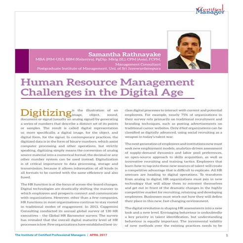#Human Resource Management Challenges in the Digital Age# by Mr. Samantha Rat...
