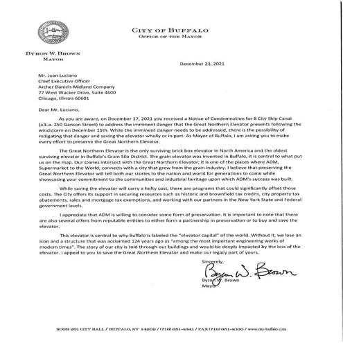 Mr. juan luciano letter from Mayor Byron Brown