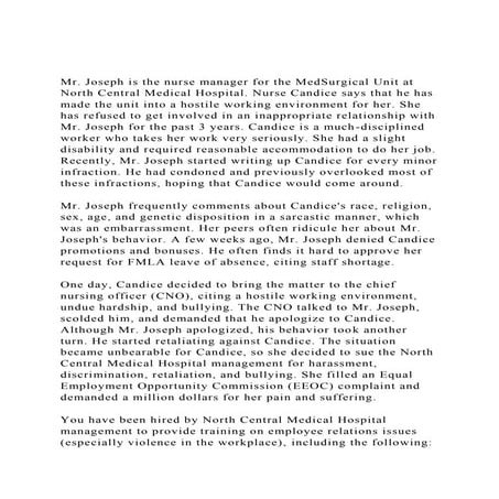 Mr. Joseph is the nurse manager for the MedSurgical Unit at Nort.docx