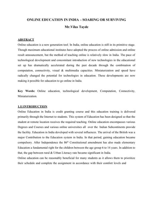 Challenges and Opportunities for Online Education in India | PDF