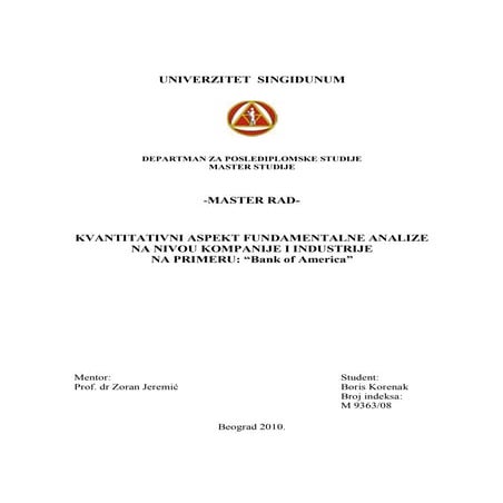 Mr   kvantitativni aspekt fundamentalne analize na nivou kompanije i industri...