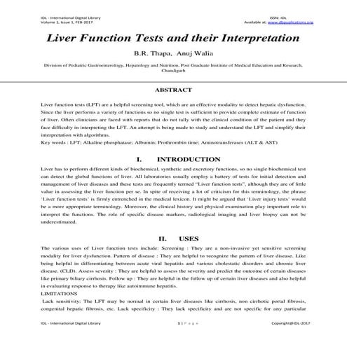 Liver Function Tests and their Interpretation