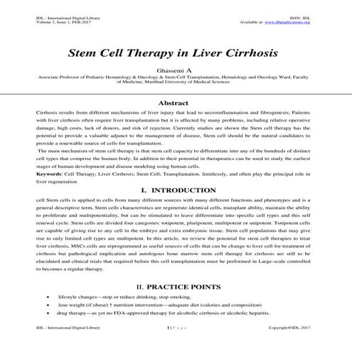 Stem Cell Therapy in Liver Cirrhosis | PDF