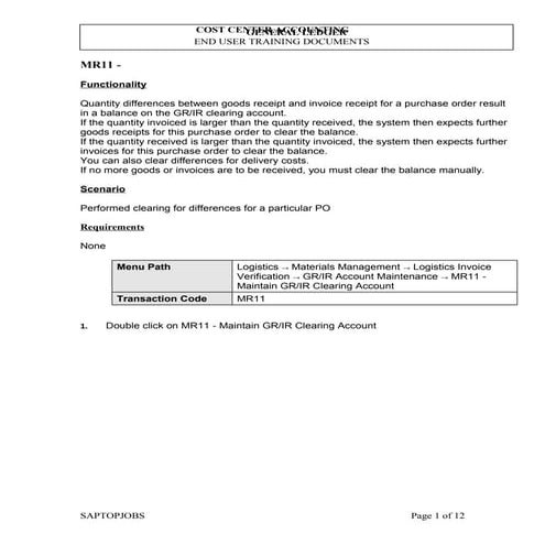 Mr11 grir clearing account maintenance