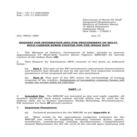 Multi Role Carrier Borne Fighter Aircraft