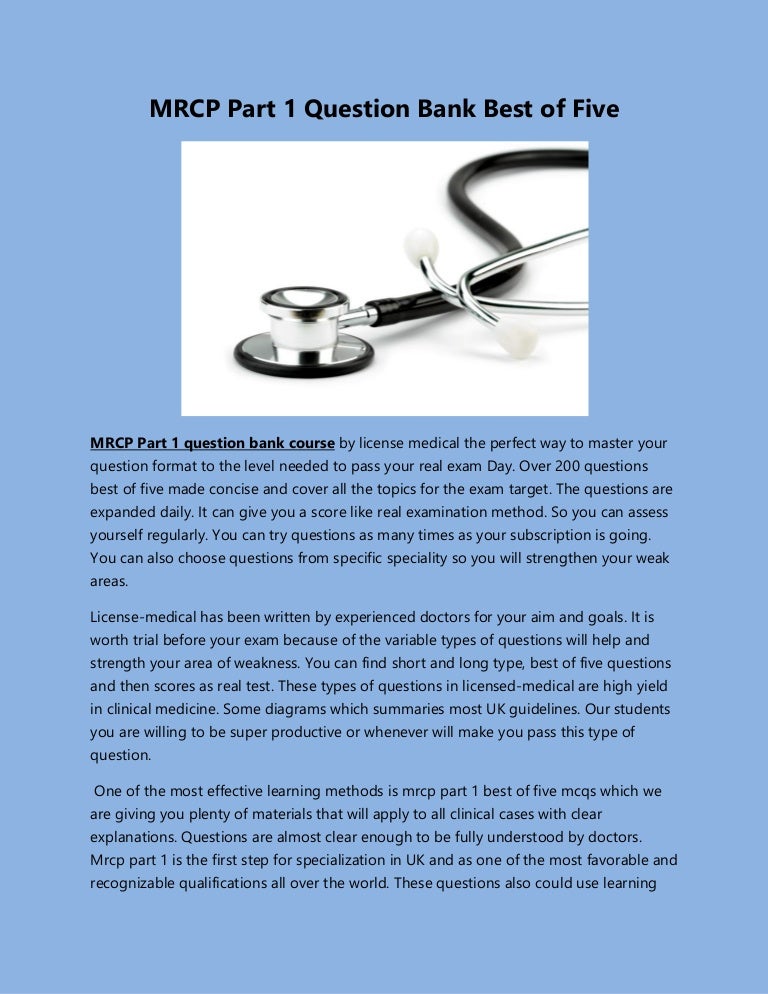 Mrcp part 1 question bank best of five