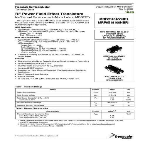 Mrf6 s18100n pwrmosfet