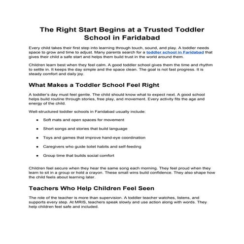 The Right Start Begins at a Trusted Toddler School in Faridabad | DOCX