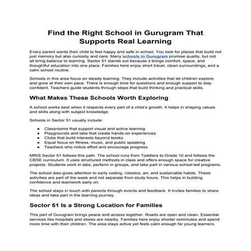Find the Right School in Gurugram That Supports Real Learning | DOCX