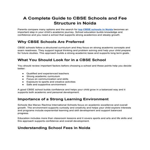 Comprehensive Guide to CBSE Schools and Fee Structure in Noida for ...
