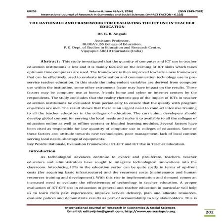 THE RATIONALE AND FRAMEWORK FOR EVALUATING THE ICT USE IN TEACHER EDUCATION D...