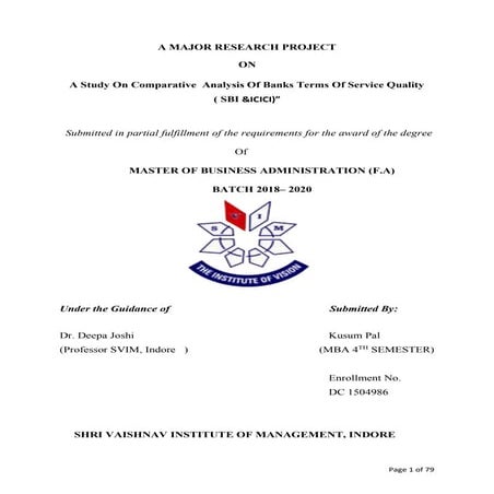 A Study On Comparative Analysis Of Banks Terms Of Service Quality Project