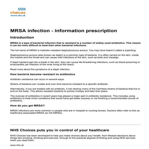 Mrsa infectionnhschoices