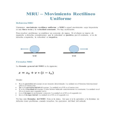 MOVIMIENTO RECTILINEO UNIFORME (MRU) FISICA | PPTX