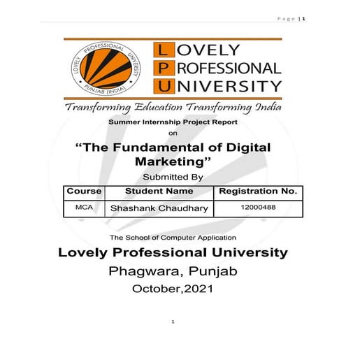 Summer Internship Project Report | The Fundamental of Digital Marketing | Lov...
