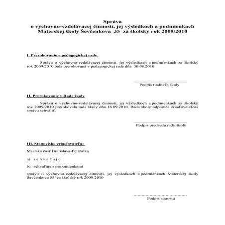 Správa o výchovno-vzdelávacej činnosti, jej výsledkoch a podmienkach Materske...
