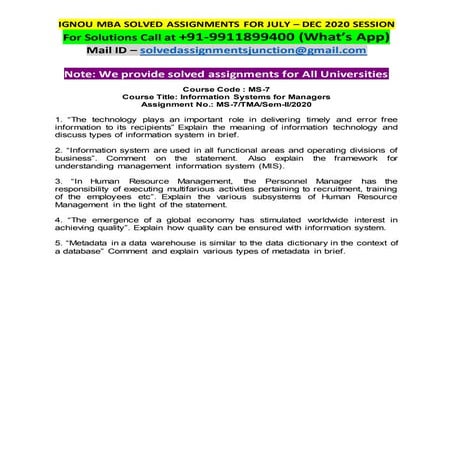 IGNOU MS-07 Solved Assignment information systems for managers july dec 2020