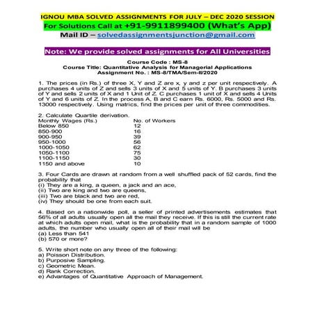 IGNOU MS-08 Solved Assignment quantitative analysis for managerial applicatio...