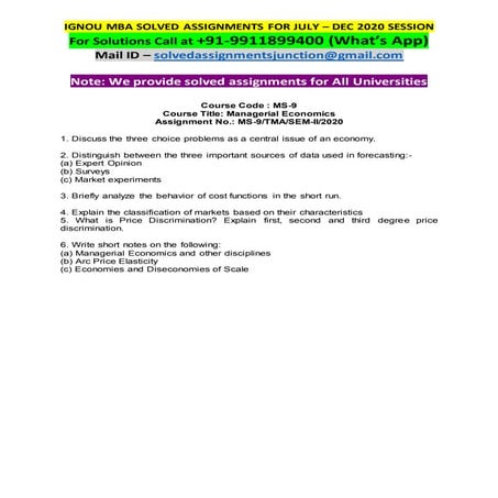 IGNOU MS09 Solved Assignment managerial economics july dec 2020