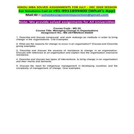 IGNOU MS-25 Solved Assignment managing change in organisations july dec 2020