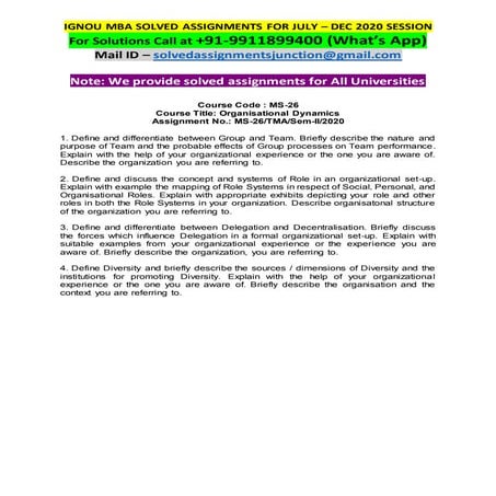 IGNOU MS-26 Solved Assignment organisational dynamics july dec 2020