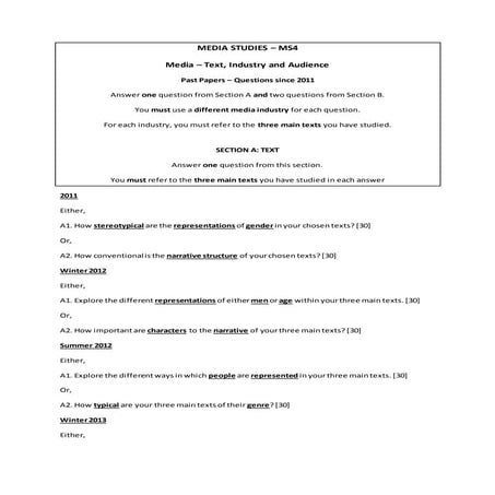 A2 Media - MS4 past questions