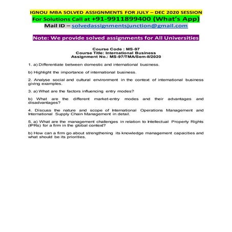 IGNOU MS-97 Solved Assignment international business july dec 2020