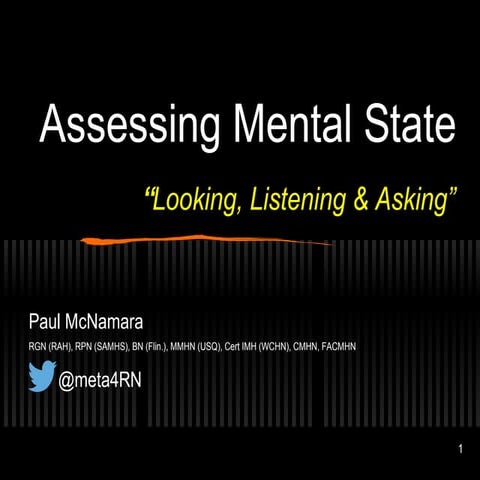 Assessing Mental State: looking, listening and asking
