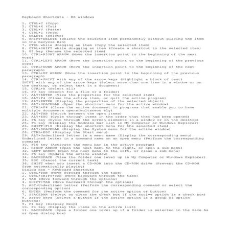 MS  office shortcuts