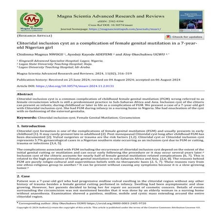Clitoridal inclusion cyst as a complication of female genital mutilation in a 7-year-old Nigerian girl