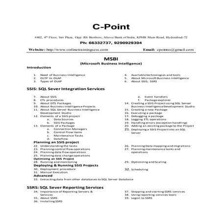 MSBI Online Training Institute in Hyderabad - C-Point