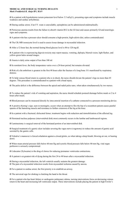 Medical and Surgical Nursing Review Bullets