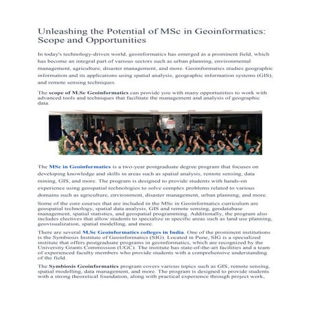 Symbiosis Geoinformatics: Leading the Way in Geospatial Education in ...