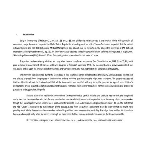 Med-Surg Case Presentation german measles