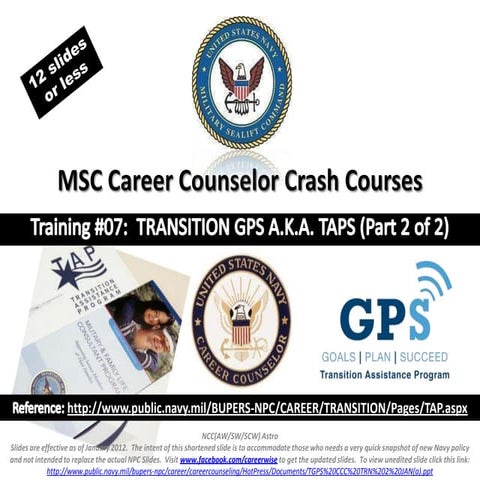 Transition GPS Part 2 career counselor crash courses