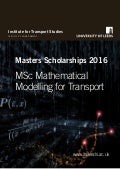 Scholarships (International/UK/EU) for MSc Mathematical Modelling for Transport 2016
