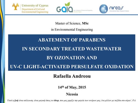 MSc presentation Rafaella andreou_ ozonation and persulfate oxidation_removal...