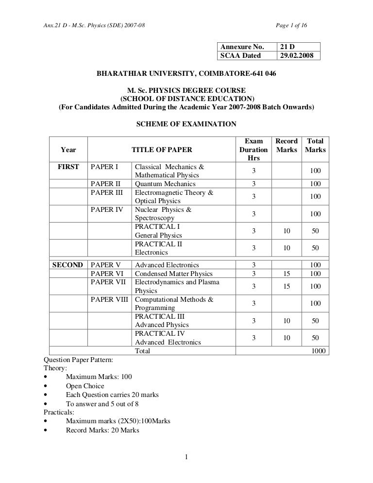 Msc syllabus Bharathiar university