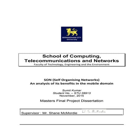 SON (Self Organizing Networks) An analysis of its benefits in the mobile domain