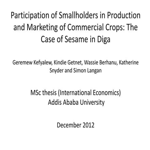 Participation of smallholders in production and marketing of commercial crops...